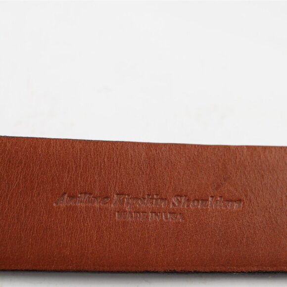 Torino USA Mens Belt Size 44 Black Leather Tan Inlay 1 1/2" Width Brass Buckle - Picture 13 of 16